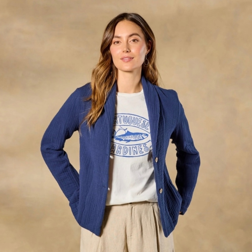 Dylan Anthropologie Blue Gauze Blazer Size XL Lightweight Casual Jacket